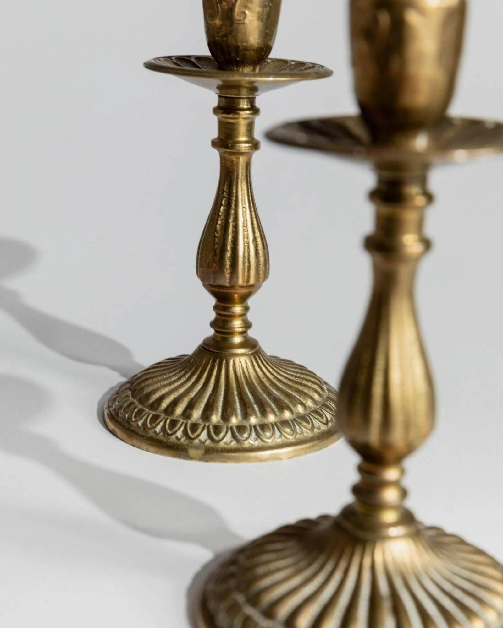Vintage 1930s Solid Brass Candleholders Set of 2, Warm Golden-Brass, Italian Classic Table Decor