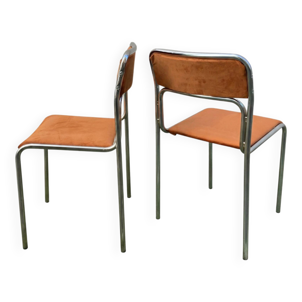 Chaises chromées 70s – assise en velours orange — Beyit