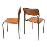 Chaises chromées 70s – assise en velours orange