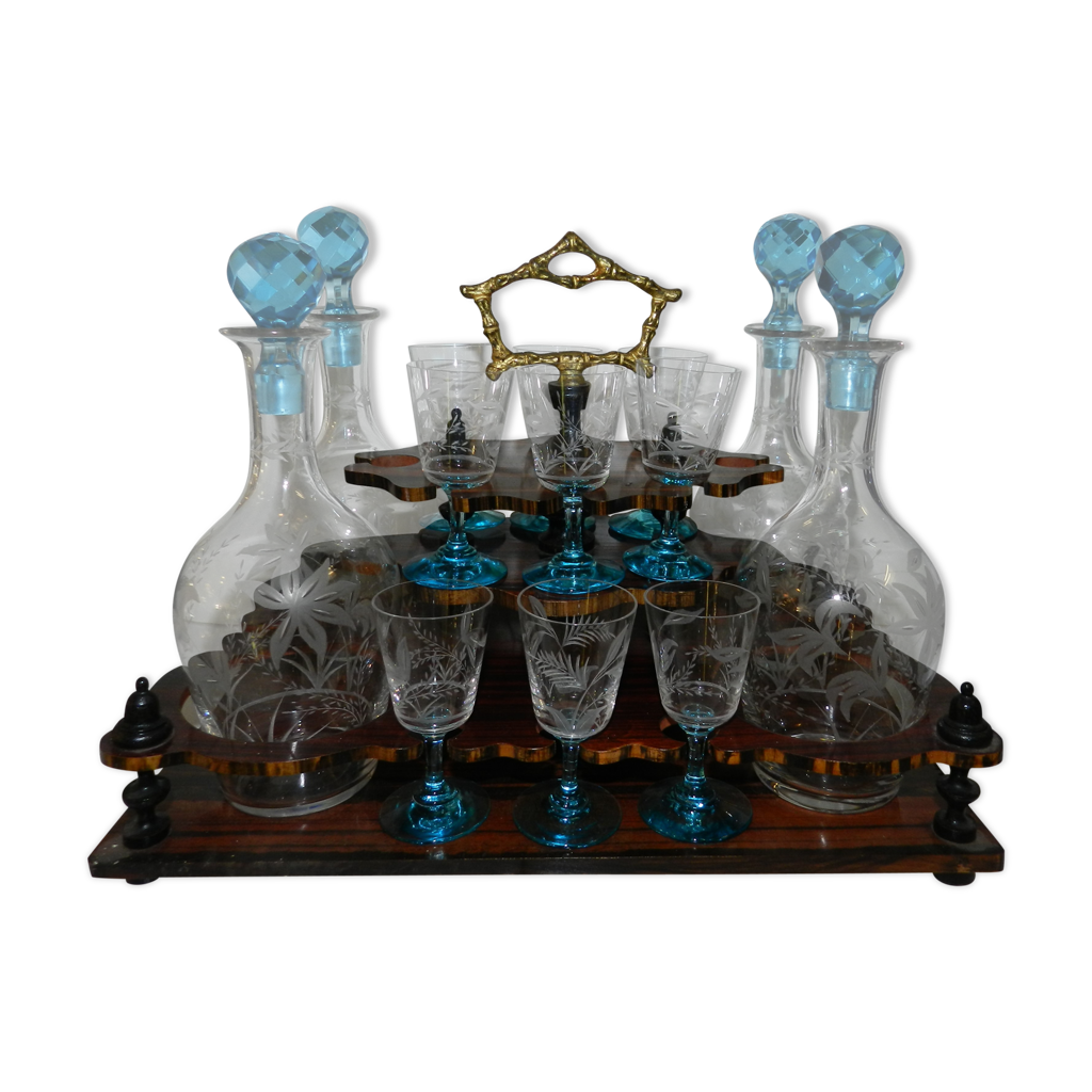 Cabaret en macassar carafes et verres cristal gravé | Selency