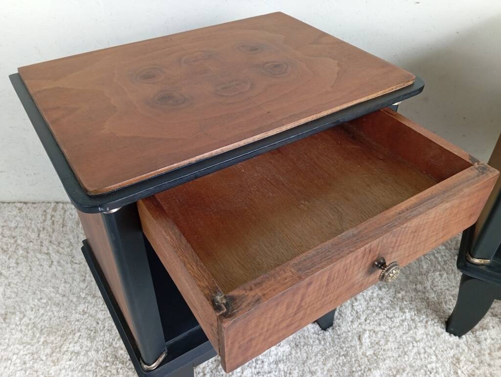 Art Deco walnut bedside tables.