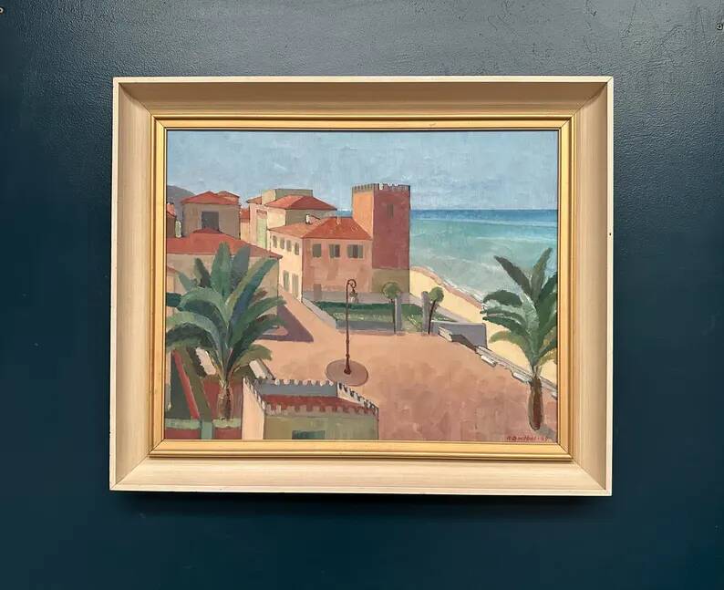 Original Swedish Oil on Canvas – “Motif from Italy” by K. Berthel – Signed – Dated 1949 – Vintage & Framed – 73 × 61 cm (28.7" × 24")