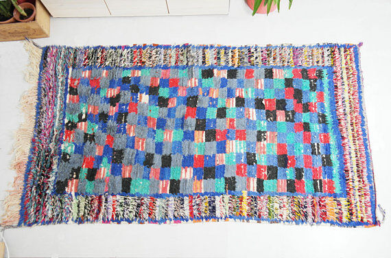 Carpet blue checkered boucharouite 117 x 200