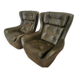 Vintage Dark Green Leather Lounge Armchair: 1970s Scandinavian Style