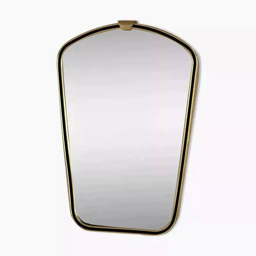 Rearview mirror and free form from the 60s brass frame highlighted with black