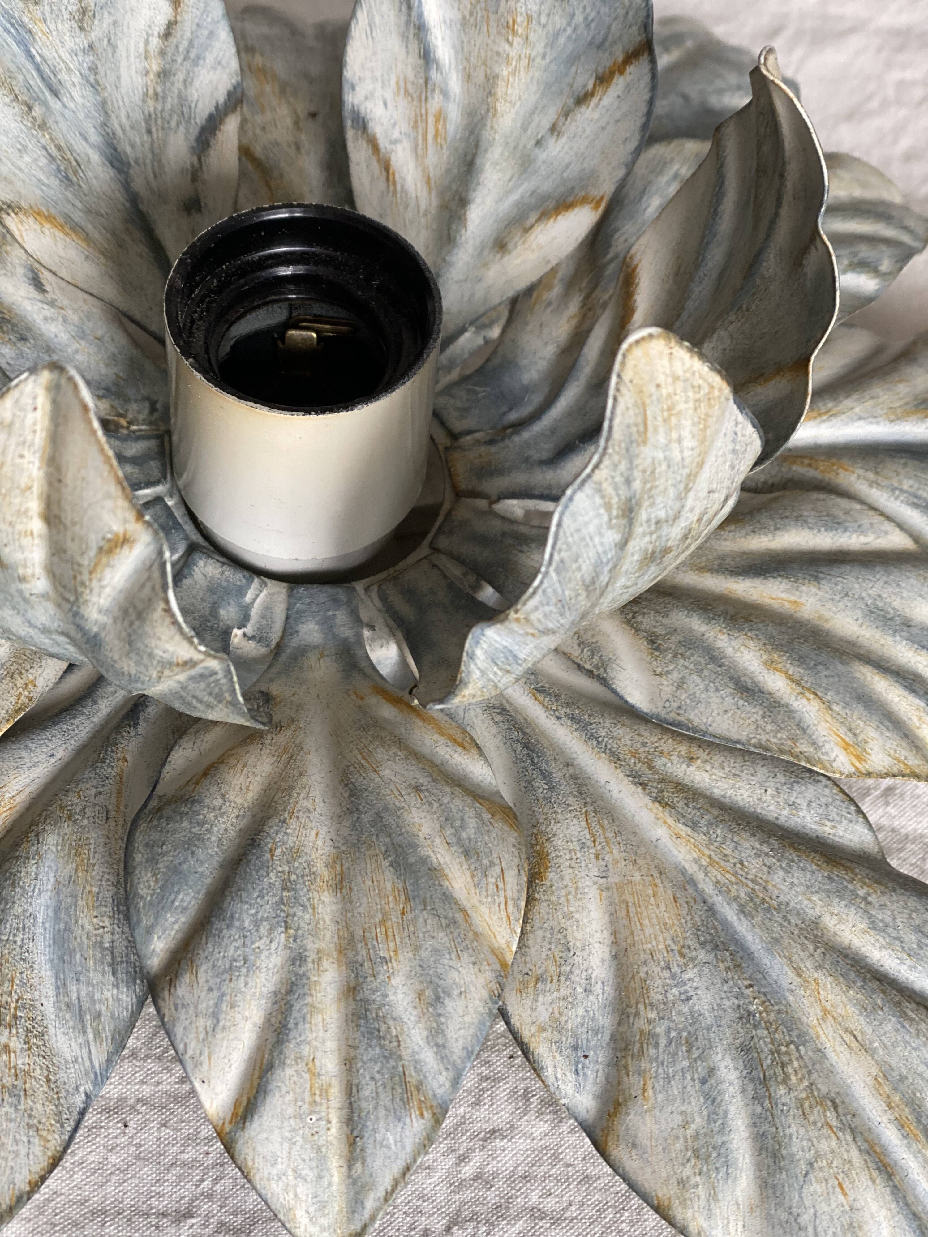 Vintage 1980 patinated metal flower wall light
