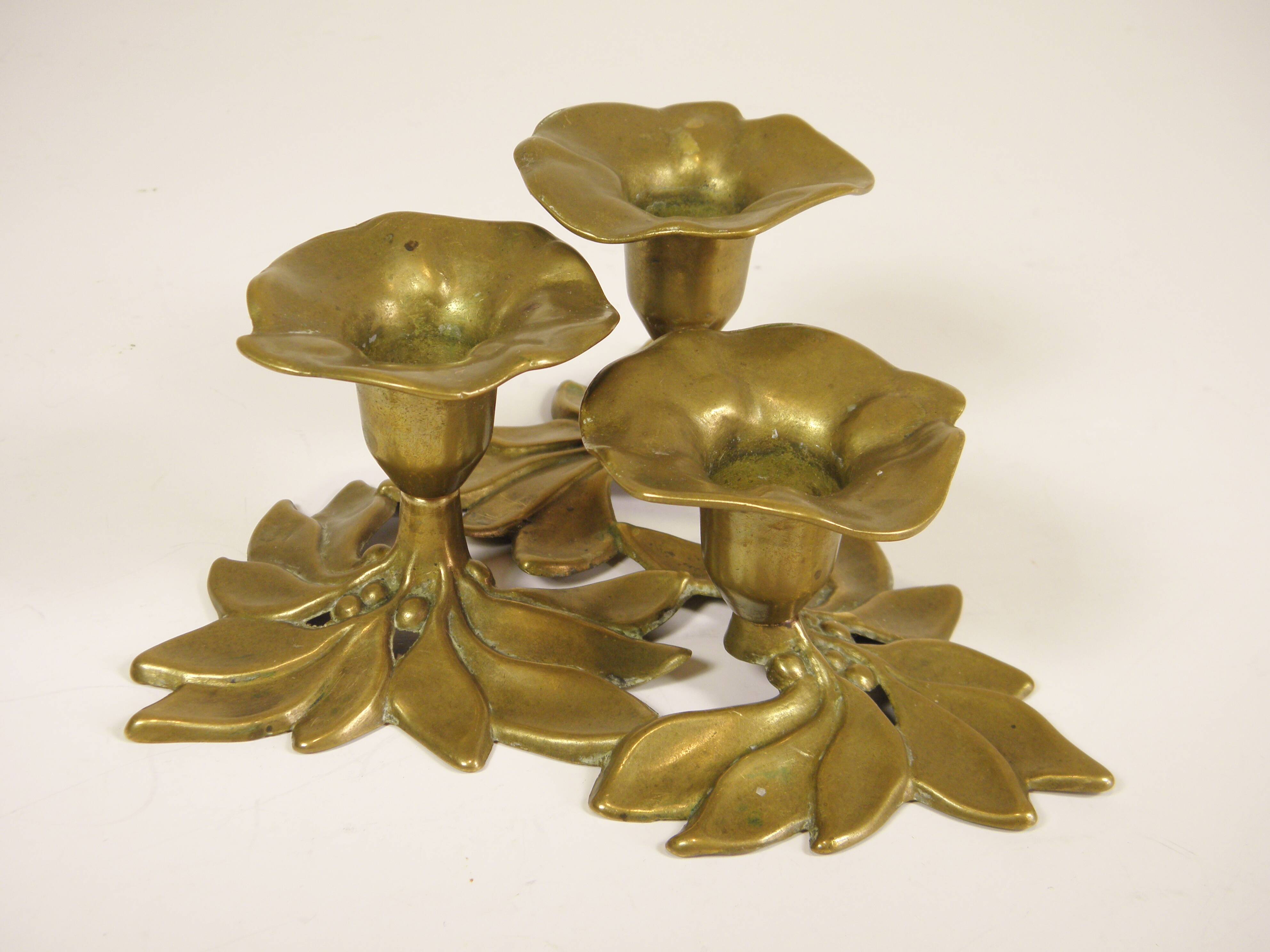 "Flowers" candle holder with three brass bobeches