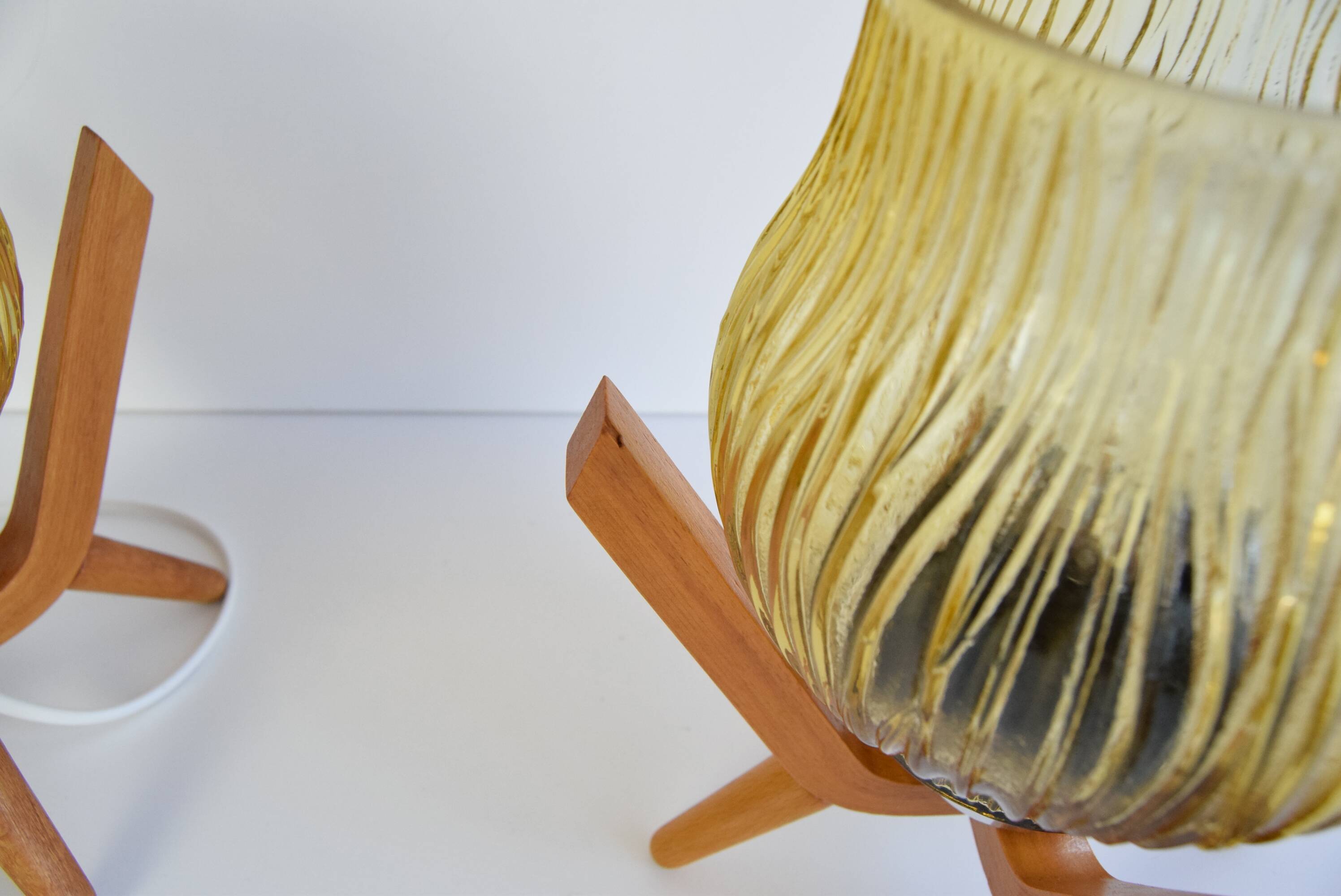 Pair of mid-century Wooden Design Table Lamps, by Dřevo Humpolec, 1970's.