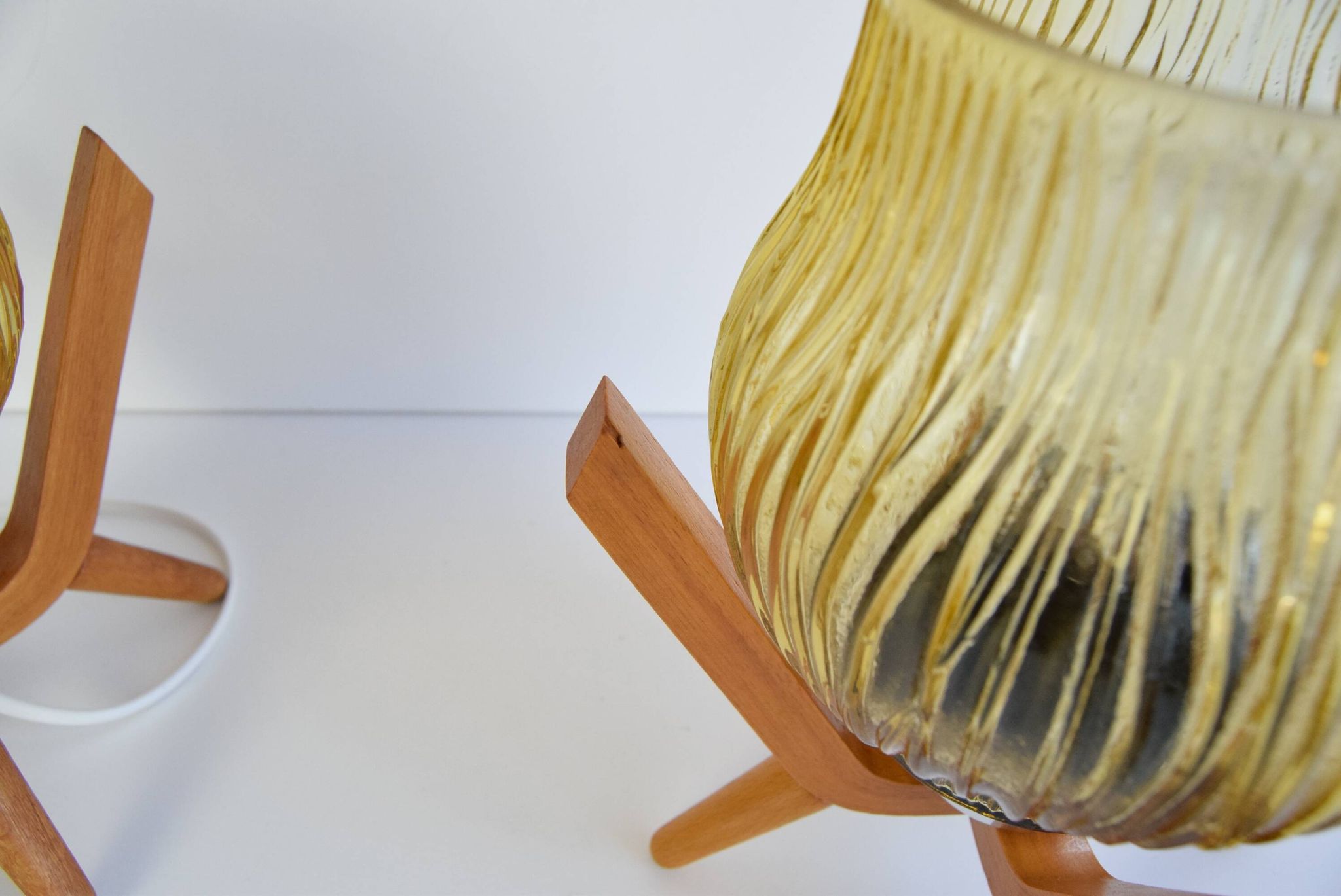Pair of mid-century Wooden Design Table Lamps, by Dřevo Humpolec, 1970's.