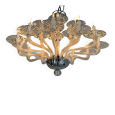 Venetian chandelier in colourless Murano glass, 18 light arms, circa 1990.