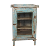 Ancien garde-manger vitré en teck birman patine bleue d'origine