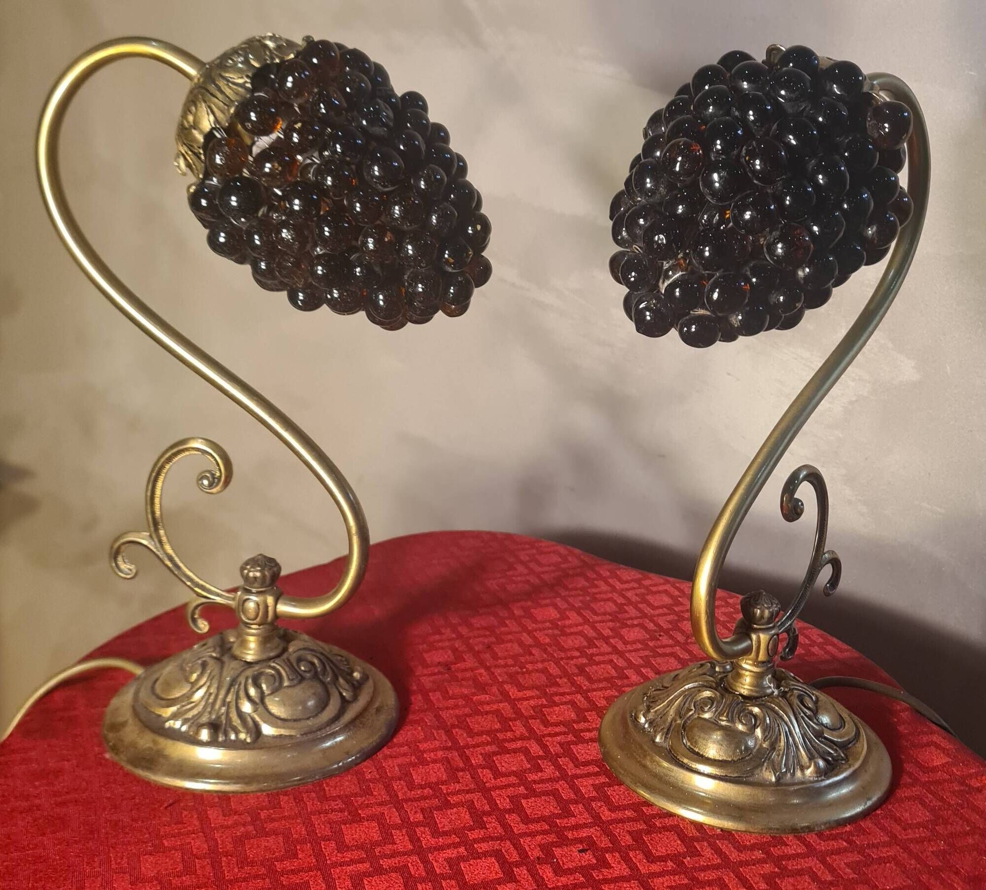 pair of Murano glass lamps bronze brass 1970 electric working 30x21 bedside tables