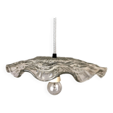 Portuguese farmhouse mid century clear floral glass dish pendant lamp 1960s