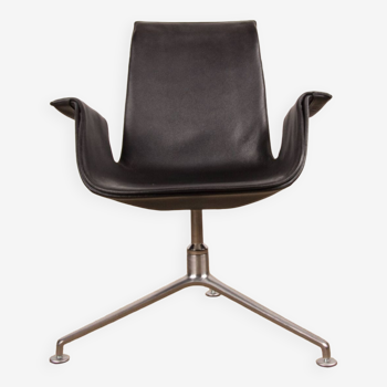 Danish armchair in black leather and chromed steel, model fk 6725 or “tulip chair” by preben fabricius