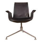 Danish armchair in black leather and chromed steel, model fk 6725 or “tulip chair” by preben fabricius