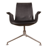 Fauteuil danois en cuir noir et acier chromé, modèle fk 6725 ou « tulip chair » par preben fabricius