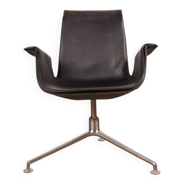 Danish armchair in black leather and chromed steel, model fk 6725 or “tulip chair” by preben fabricius