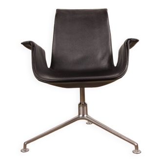 Danish armchair in black leather and chromed steel, model fk 6725 or “tulip chair” by preben fabricius