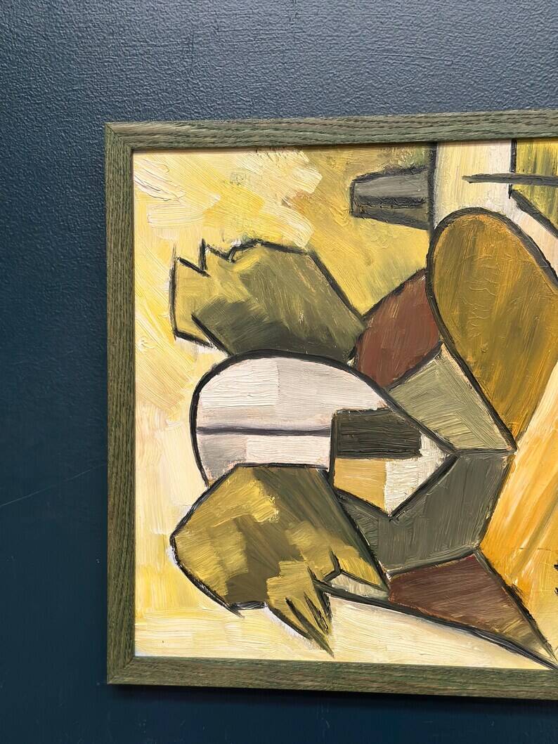 Huile sur panneau d'origine suédoise – « Composition abstraite » – Signée – Vintage