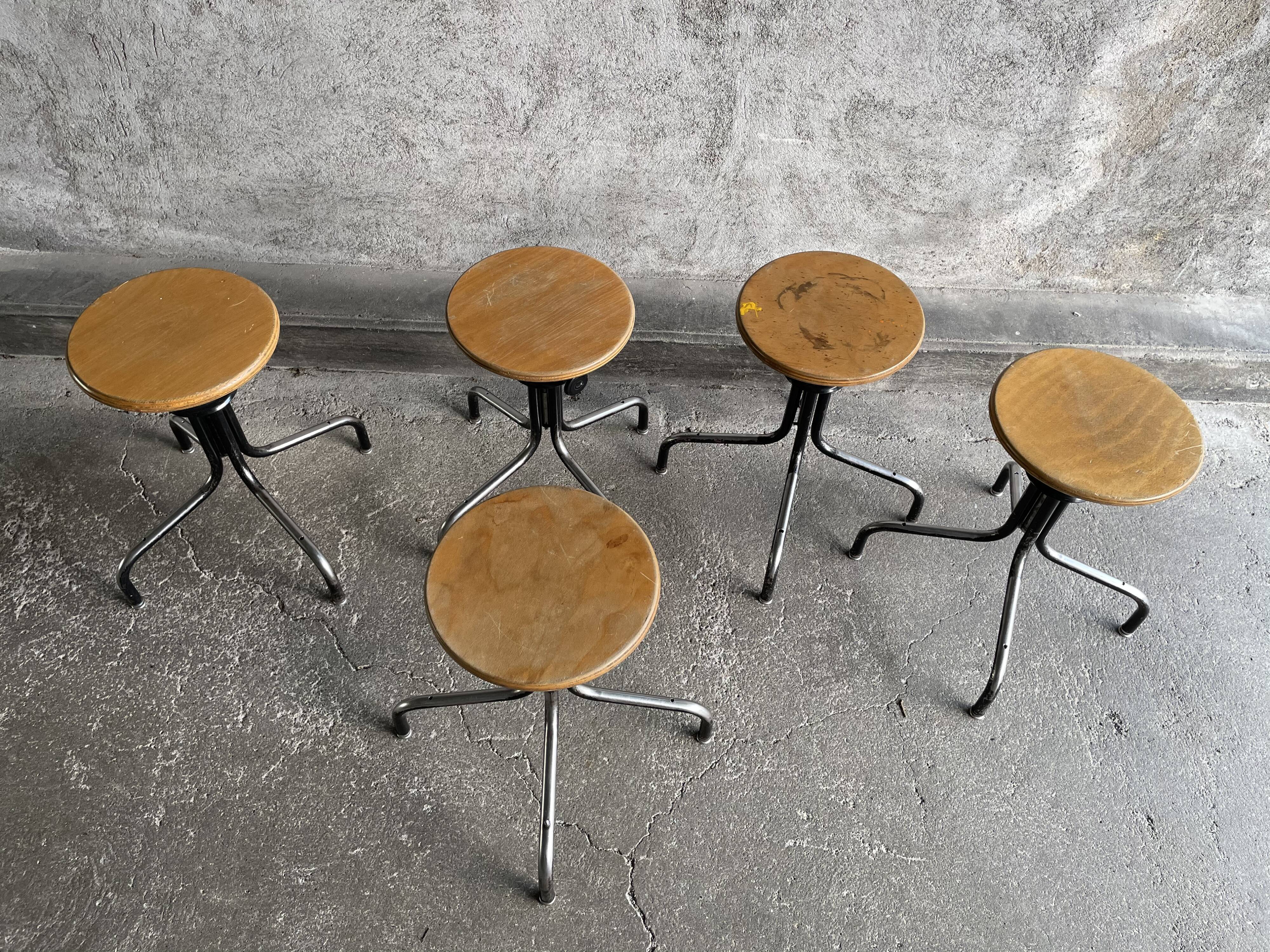 Set of 5 flambo adjustable industrial stools