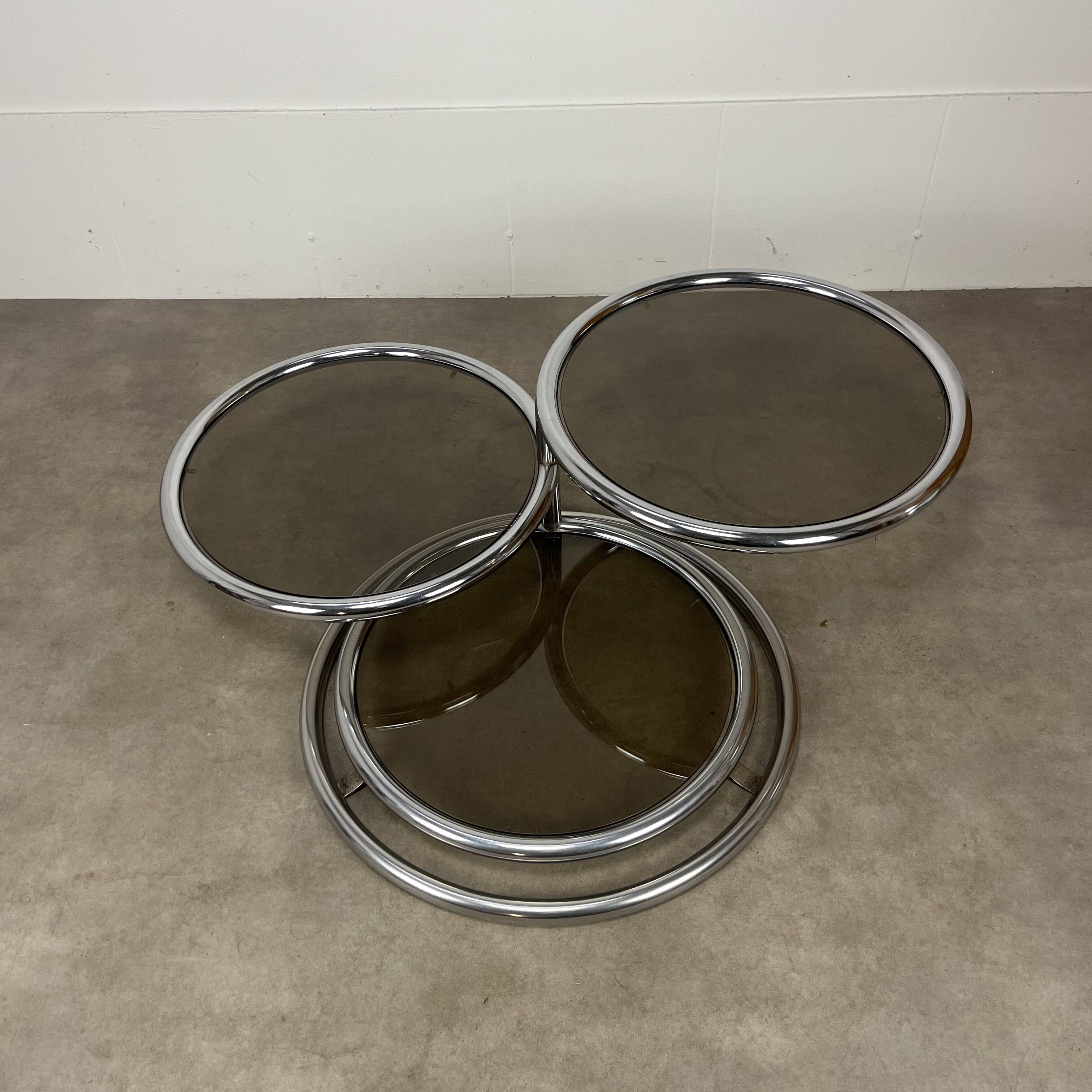 70s modular coffee table in chrome and glass by Artedis