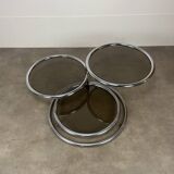 Table basse modulable années 70 chrome et verre par Artedis