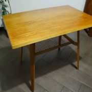Brussels Style Retro Table with Red Woven Shelf