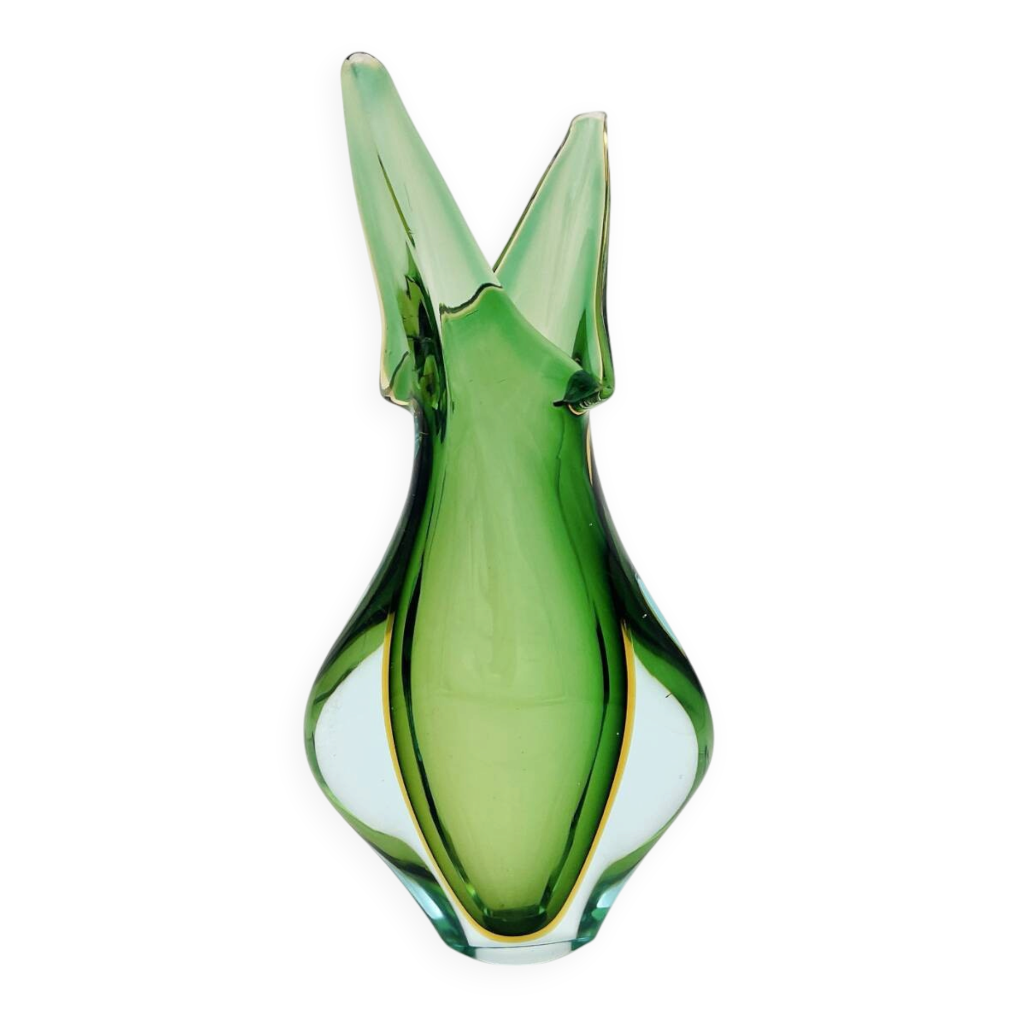 Murano vase Flavio Poli Sommerso Emerald Green Yellow Turquoise 26cm