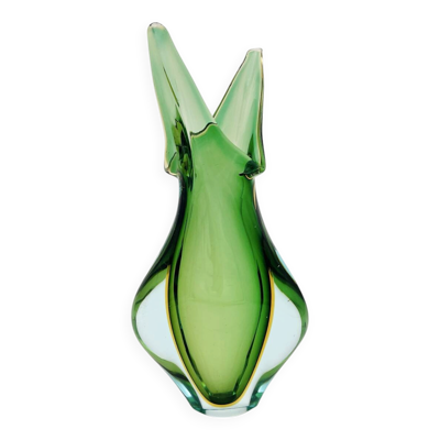 Vase Murano Flavio Poli Sommerso Vert Emeraude Jaune Turquoise 26cm