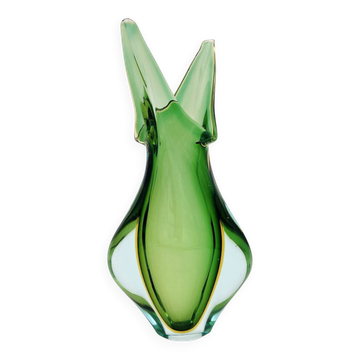 Murano vase Flavio Poli Sommerso Emerald Green Yellow Turquoise 26cm
