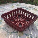 Fruit bowl in red slip, square shape, enamelled ceramic, old