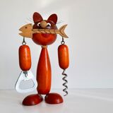 Vintage wooden cat corkscrew