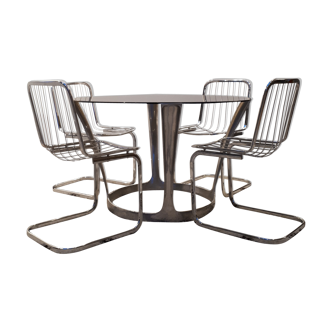 Set dining room table Michel Charron and 4 Italian Chairs