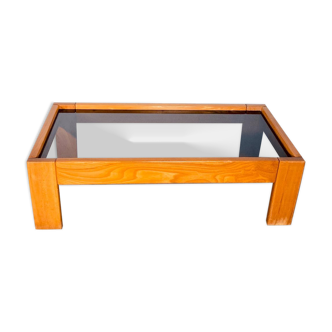 Table basse 1970 orme et verre fumé, Italie