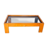 Coffee table 1970 elm and smoked glass, italy