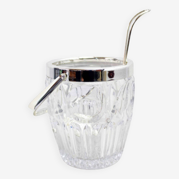 Glass ice bucket with spoon 1970