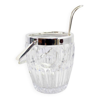 Glass ice bucket with spoon 1970