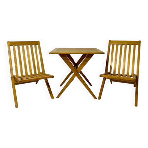 Chaises et table ciseaux - massif bois