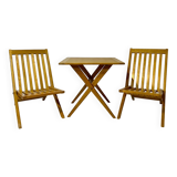 Vintage design solid wood scissor chairs and table from the 1970s