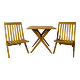 Chaises et table ciseaux en bois massif design vintage années 1970