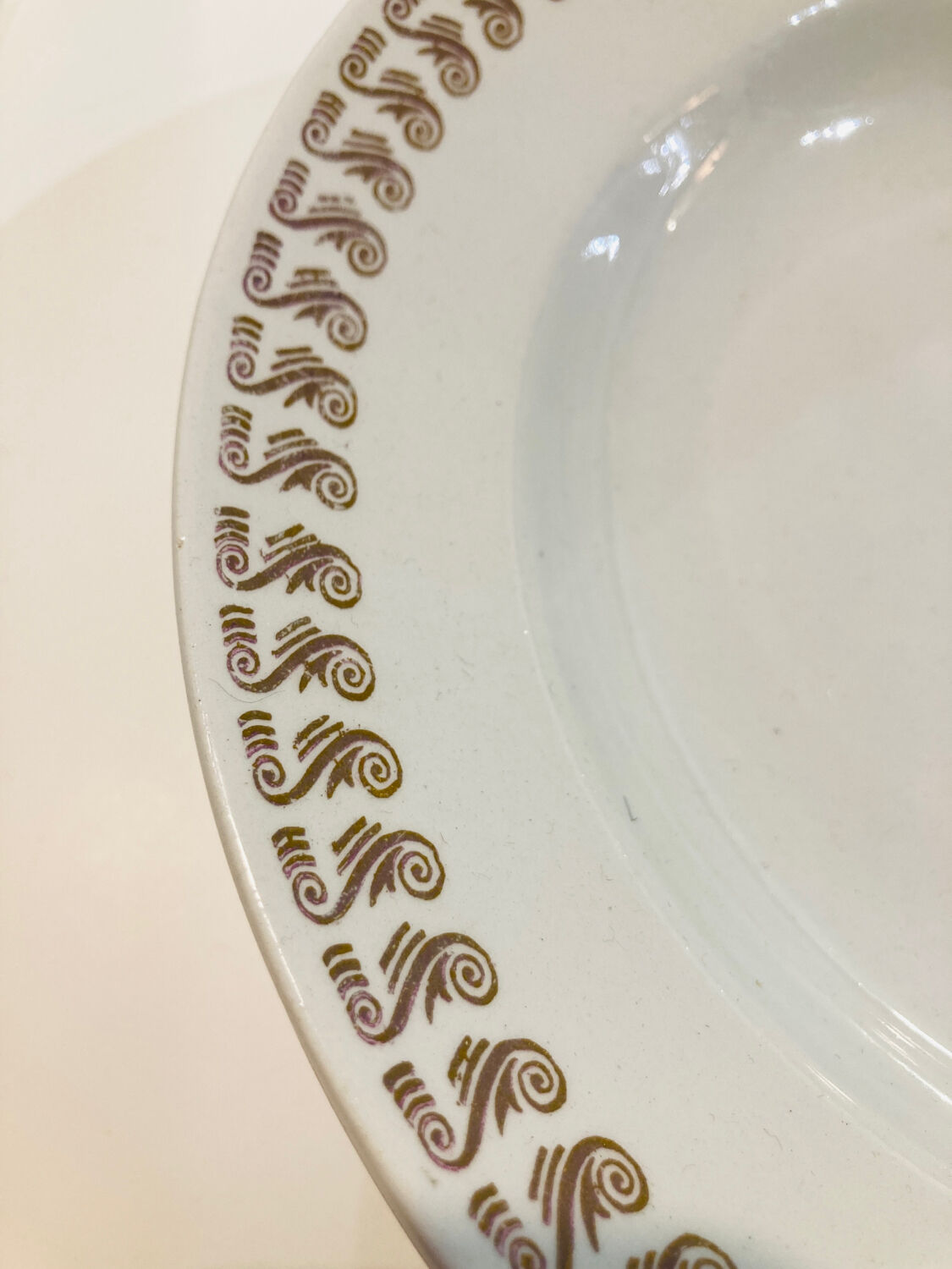 X5 Luneville earthenware soup plates with golden decoration