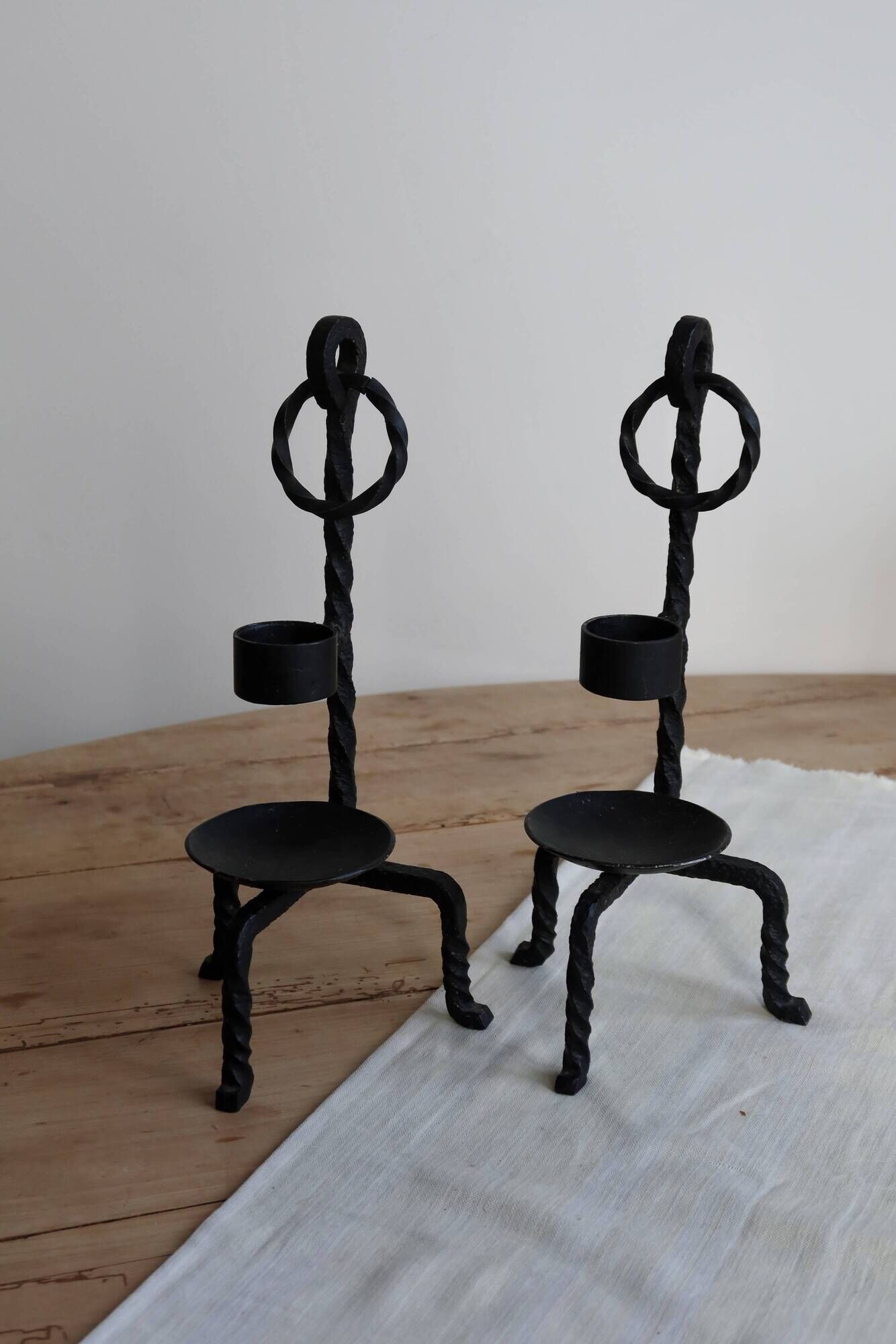 Vintage black metal candle holders – Twisted wrought iron