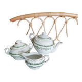 Service à thé en porcelaine anglaise, vert et or , antique