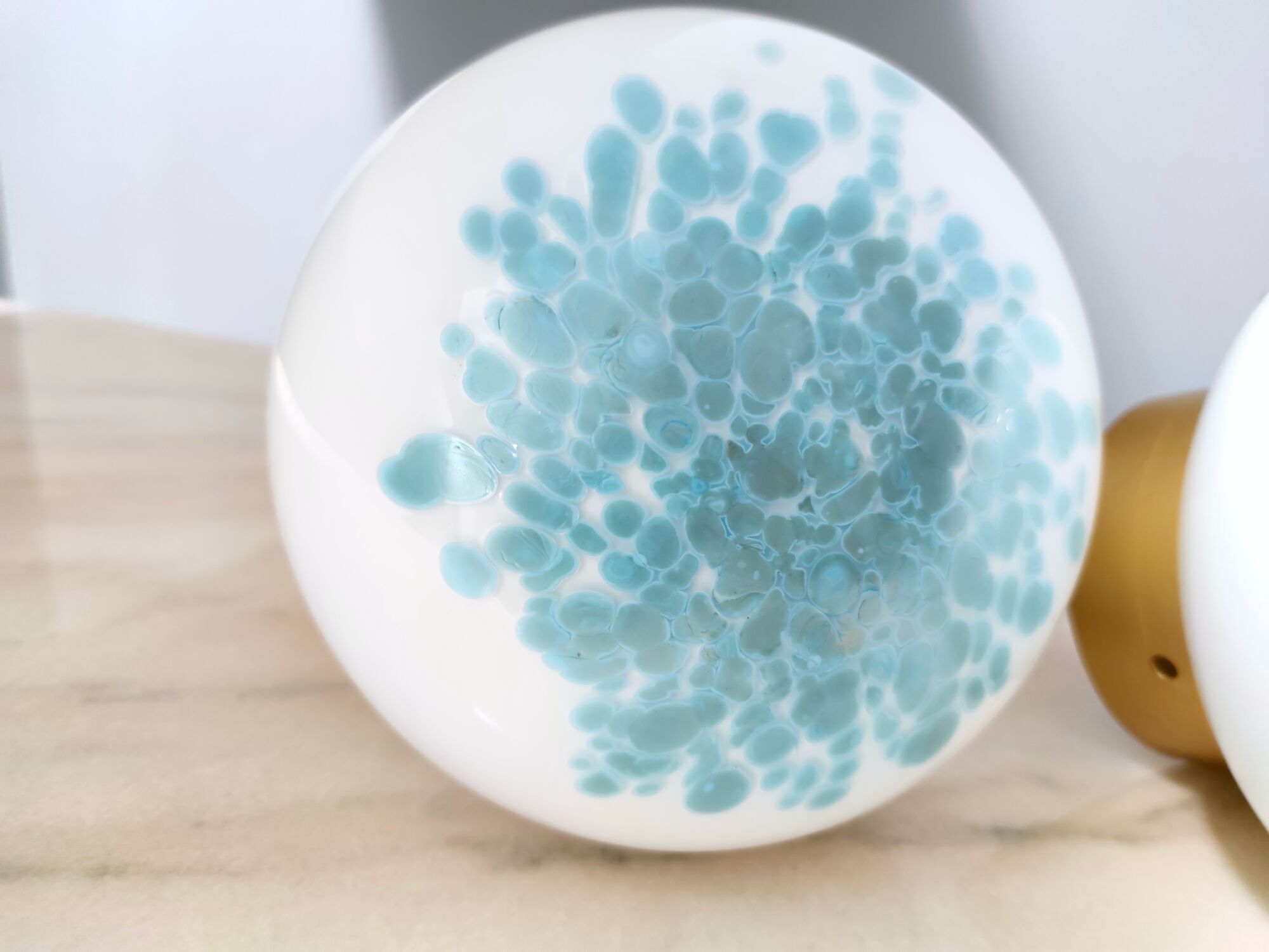 Pair of Postmodern White and Light Blue Murano Glass Table Lamps, Italy