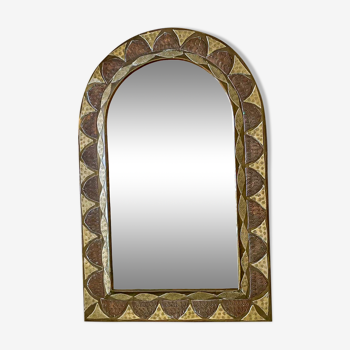 Grand miroir ancien en laiton style oriental-ethnique