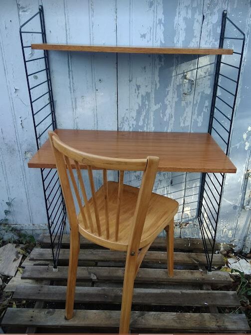 Vintage modular desk shelf in Teak veneer and black metal, Nisse Strinning, 60s