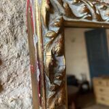 Grand miroir ancien, cadre en bois sculpté blanc et or