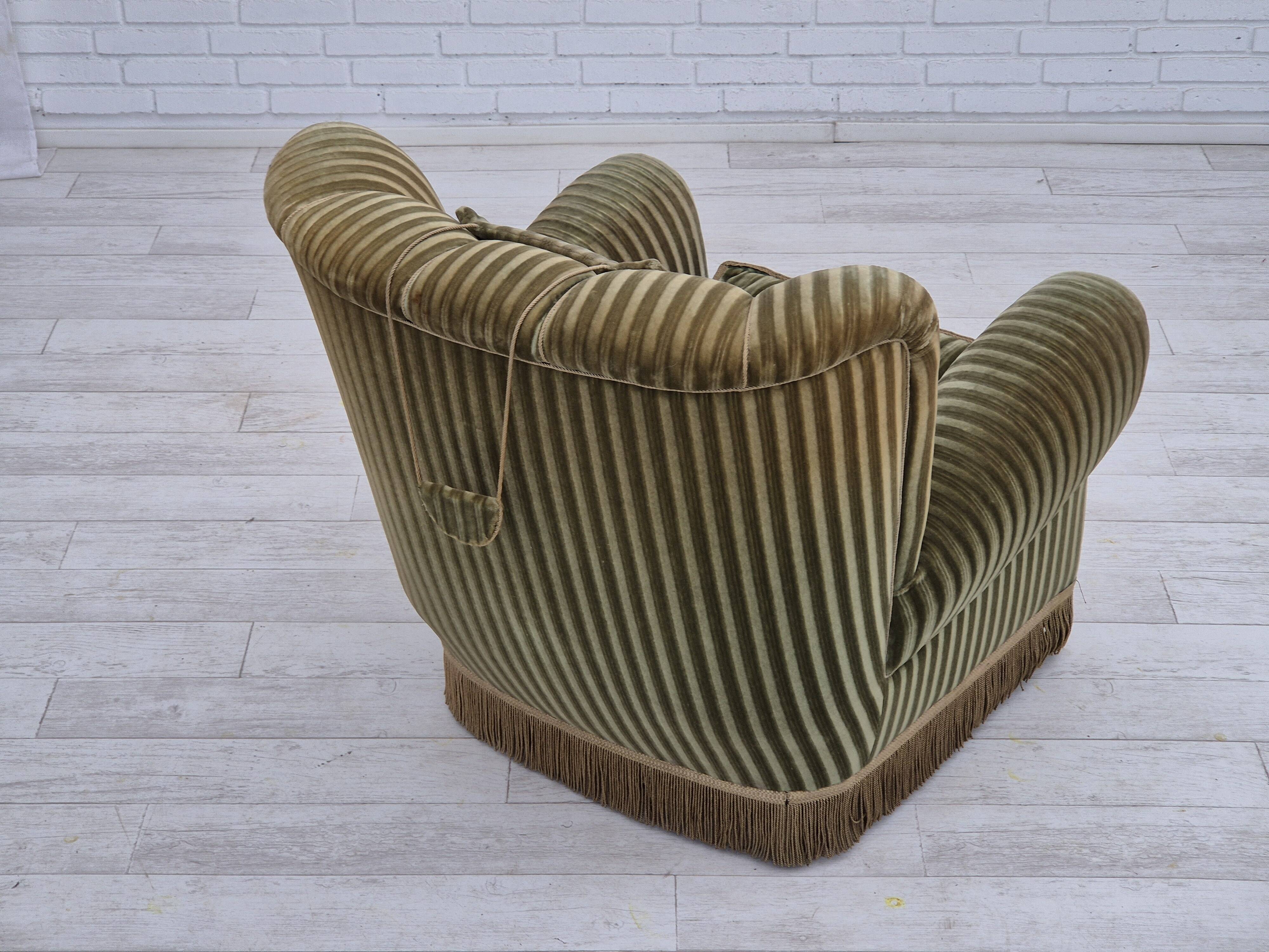 1960s, Danish relax armchair, original condition, green furniture velour.