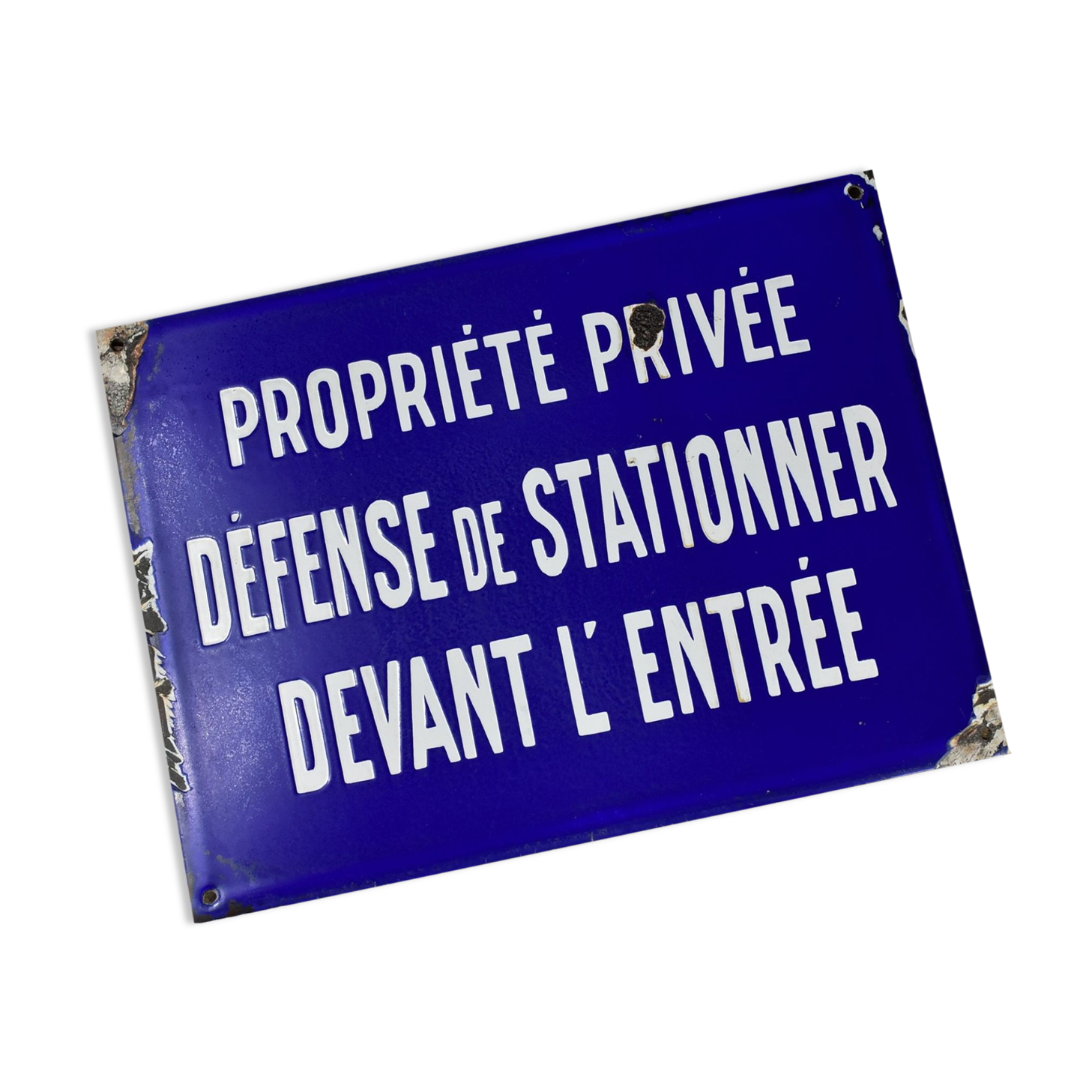 Enamelled plate, parking defense