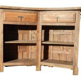 Counter, bar cabinet in solid wood and wrought iron
